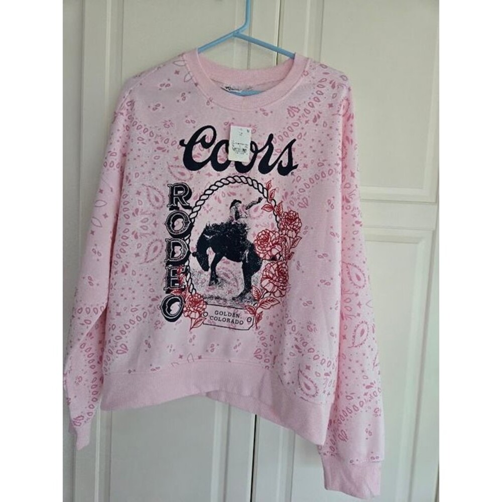Coors Rodeo Graphic Sweatshirt Pink Bandana Print Crewneck - Womens XL - NEW
